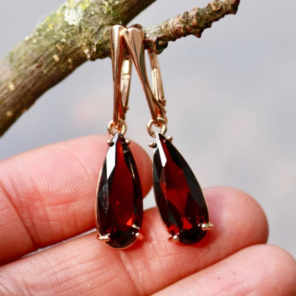 Sold❌️New Red Garnet Earrings 18k Rose Gold Vermeil , January Birthstone - Picture 7 of 12